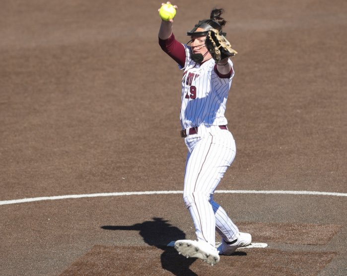 What an incredible pitching performance today from @WTSoftball senior <a href="/emnwilson/">Emilee Wilson</a> came on in relief to pitch 7.2 innings. Allowed zero runs, struck out 4, &amp; delivered time &amp; time again in clutch situations when her team needed it most! WT trailed 5-1. Came back to win 8-5 at LCU🧹