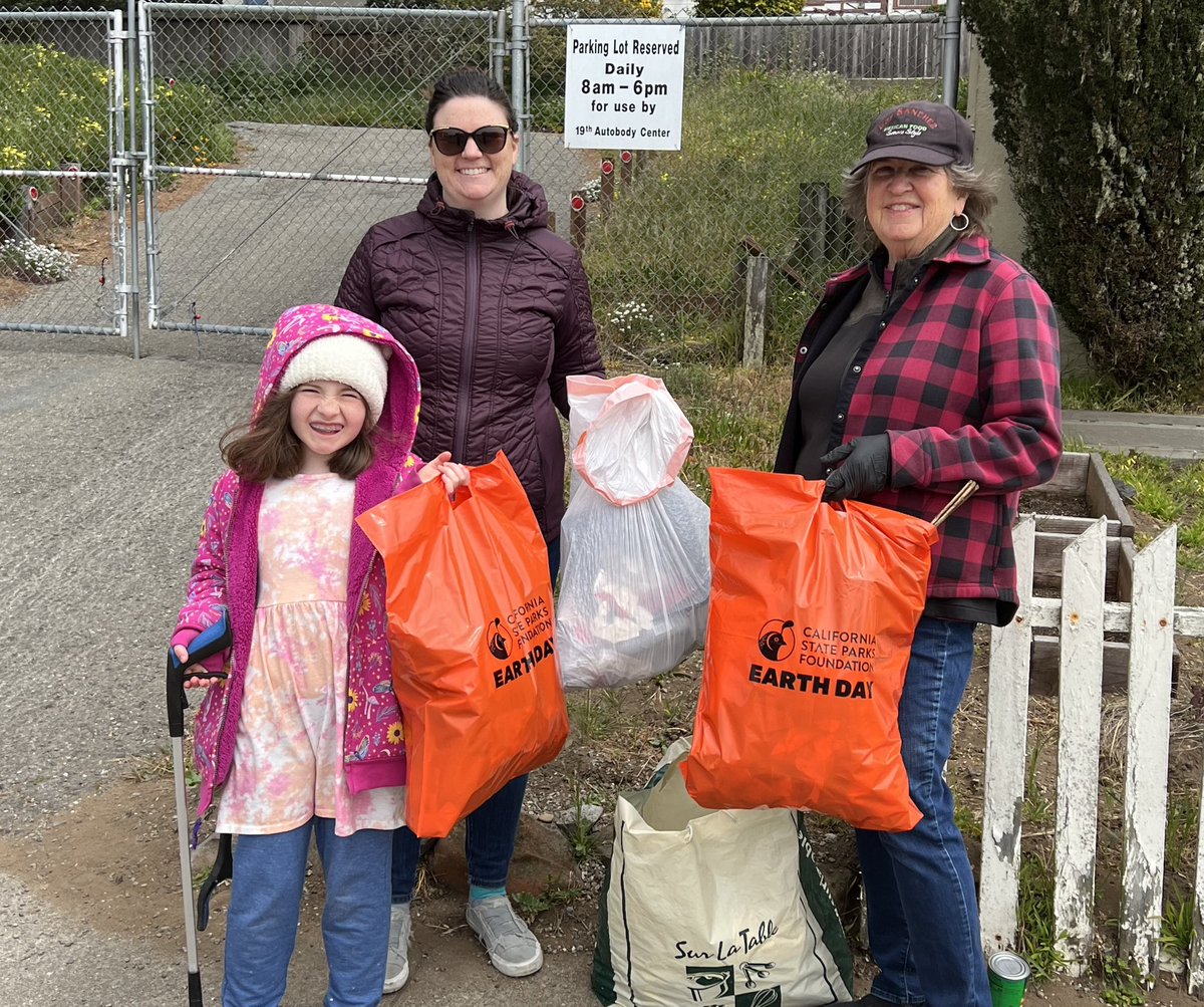 Eleanor, Grace, and Martha picking up trash for #calparksearthday #EarthDay2023 <a href="/calparks/">California State Parks Foundation</a> @rei #optoutside