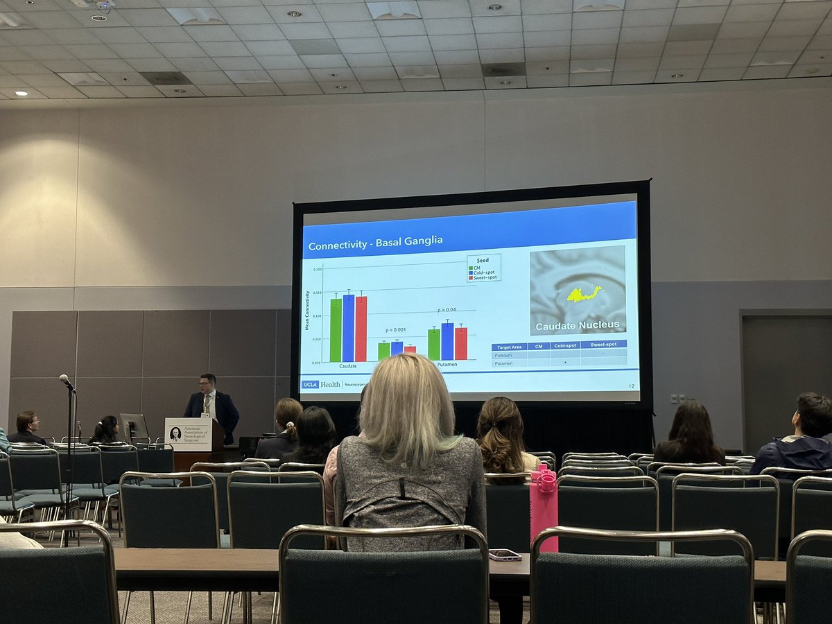 UCLA medical student Michael Ward from my lab giving a talk at the annual AANS meeting in LA on the use of tractography to target the CM nucleus for generalized epilepsy. This work was spearheaded by my former fellow Luigi Remore from Milan, Italy.