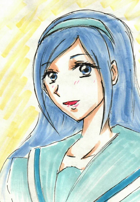 #プリキュア版深夜の真剣お絵描き60分一本勝負時間外参加、4月21日のお題「カチューシャ」で蒼乃美希。 