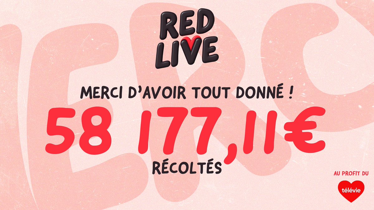 C’est INCROYABLE 🫶🏻 On a doublé la cagnotte de l’année dernière ! 58.177,11€ ont été récoltés au profit du @televieofficiel grâce au #RedLive ❤️ Juste MERCI !