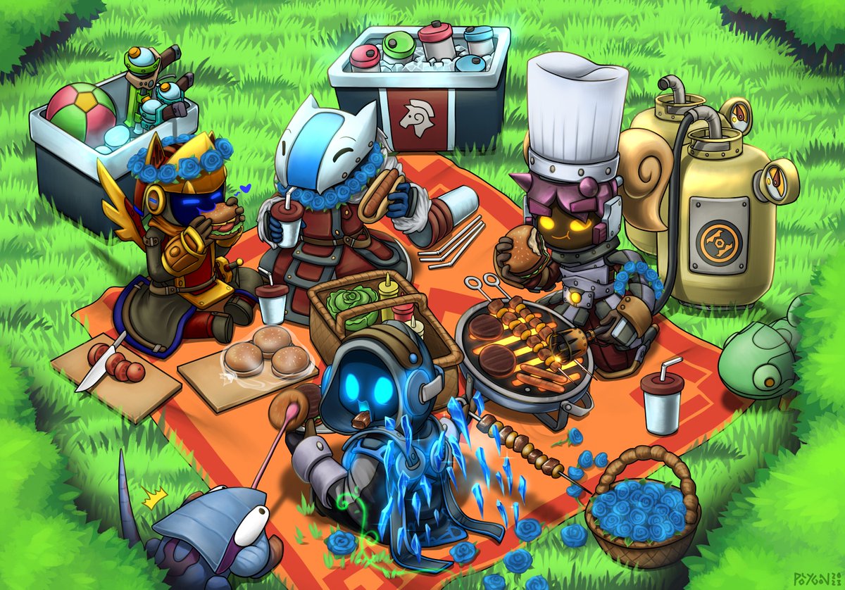 DrawingPolygon's tweet image. Everyone brings a little something to the picnic set! Just watch out for the lurkers 👀
 Commissioned by @KurfustUmbreon 
#spiralknights