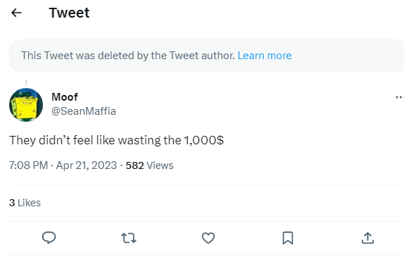 Disguised's tweet photo. in case you missed it - @M80gg paid $1000 for a checkmark and then proceeded to @ us to brag about it

they then immediately deleted the tweet once they started getting roasted for bragging about how they are paying $1000 per month for a checkmark https://t.co/YAeD0GC9BR