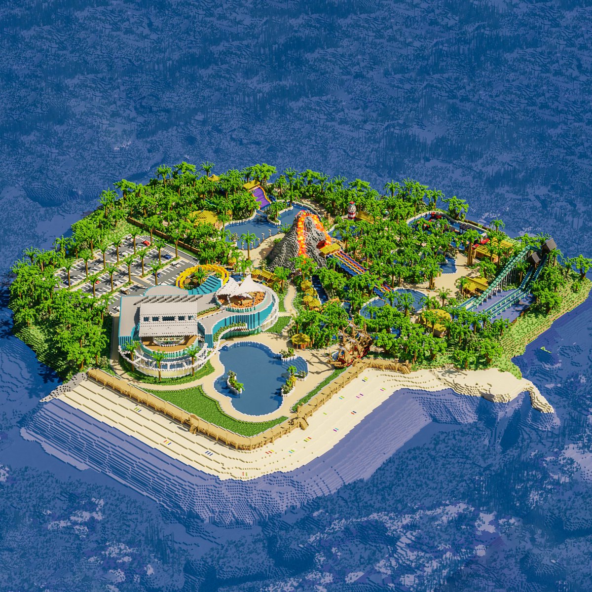 Block_Perfect's tweet image. A few images from our newest map, Aqua Park, releasing in 3 DAYS‼️🏝️ Stay Tuned for more images and gameplay! #minecraft #summer #gaming