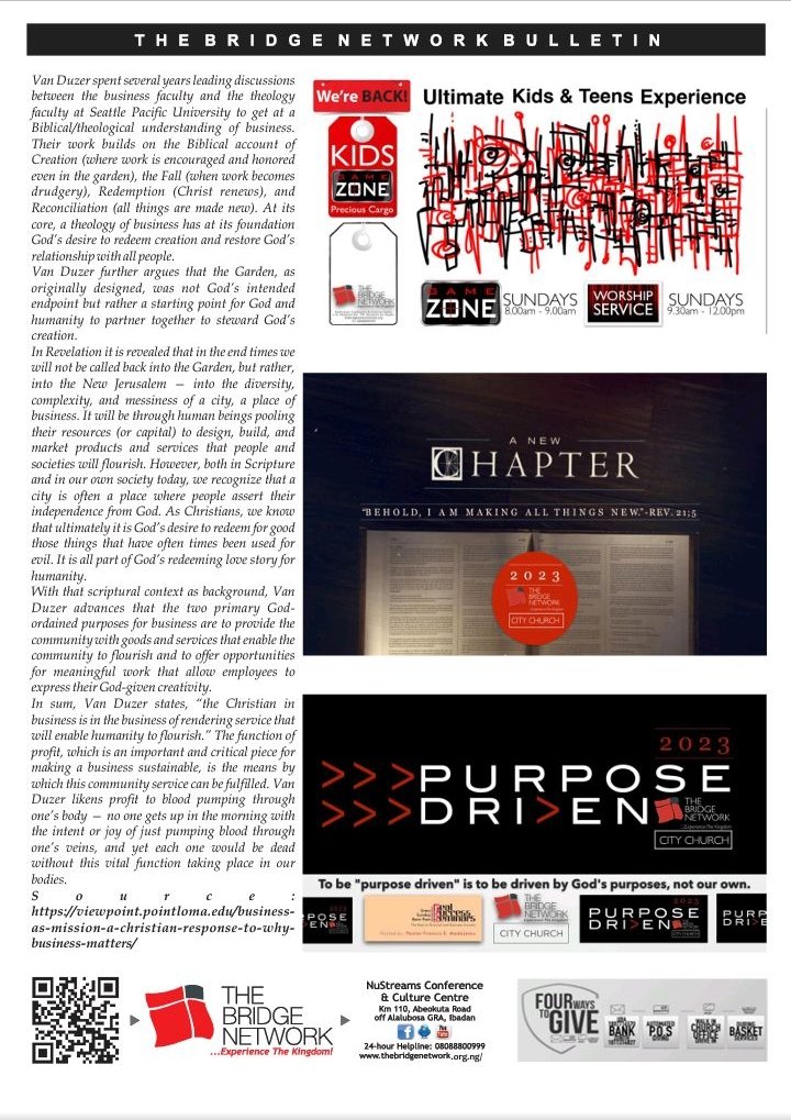 DBridgeNetwork's tweet photo. @FrancisMadojemu @betaservio @OnyIbode @adoraservio @Oluwarantimisi3 @aderintodivi @IAkinyede @tajayiope @OmolaraOladeji2 @worldoftoyin The Bridge Network, Bulletin 23rd April, 2023. Do have a great Sunday & a great week ahead. #TBN #OutstandingLife&ServiceTransformingOurWorld https://t.co/cpMd9Rspuj