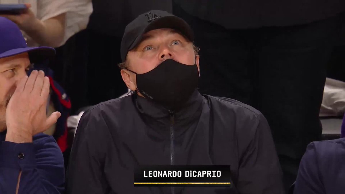 BleacherReport's tweet photo. Leonardo DiCaprio and Will Ferrell at the Lakers-Grizzles game ⭐️ https://t.co/kVZ9ByOO6W
