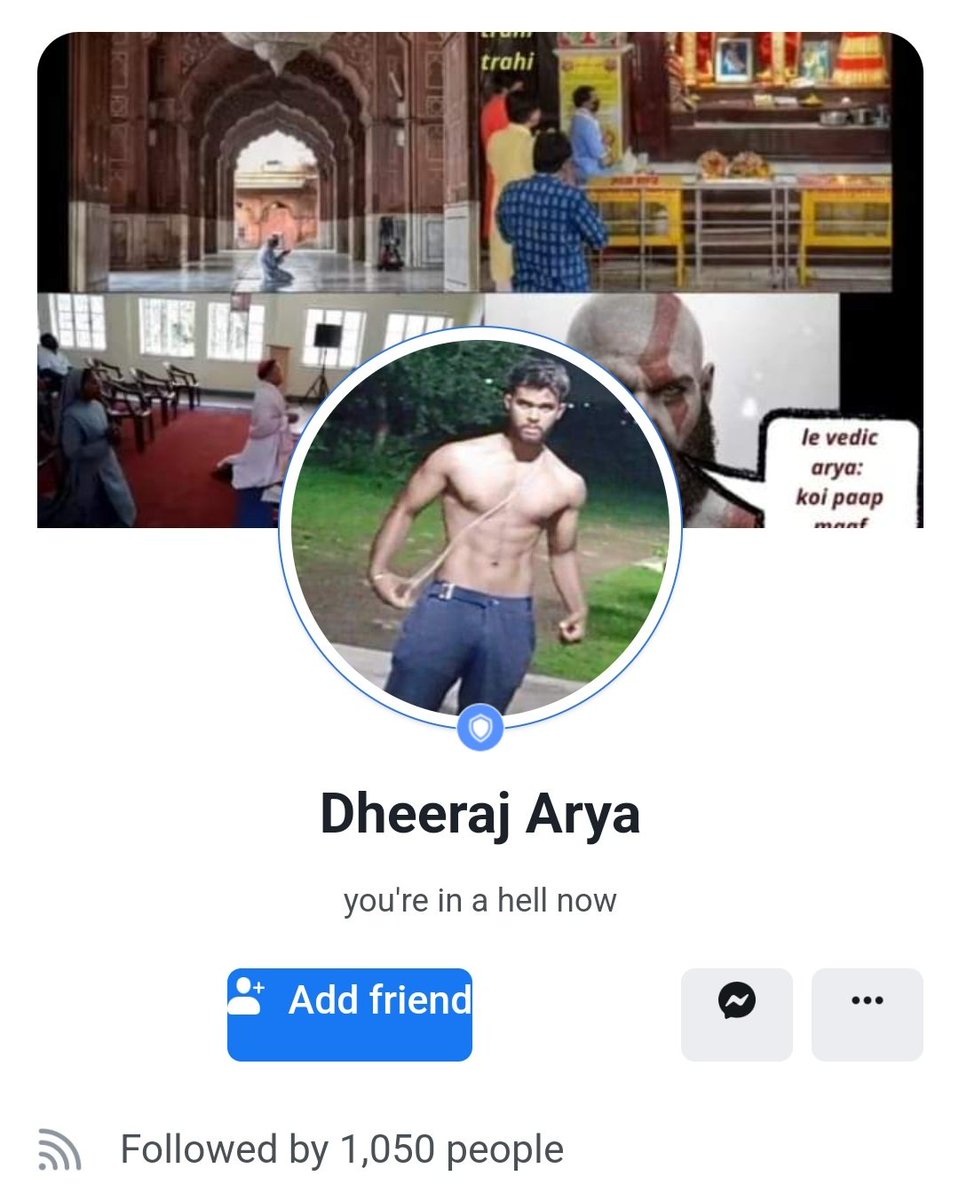 SpeakMdAli's tweet photo. ये हिंदुत्वादी गुंडे का नाम Dheeraj Arya हैं, जो @facebook पर इस्लाम के बारे में अश्लील विडिओ बनाता हैं, तथा अल्लाह तथा पैगंबर मुहम्मद साहब पर गलत बाते बोलता हैं। जो समाज के लिए खतरनाक हैं। @DelhiPolice इस पर कार्रवाई करें। FB पर रिपोर्ट करें, 

https://t.co/o3iXQUuBnZ https://t.co/pt8wjaKizd