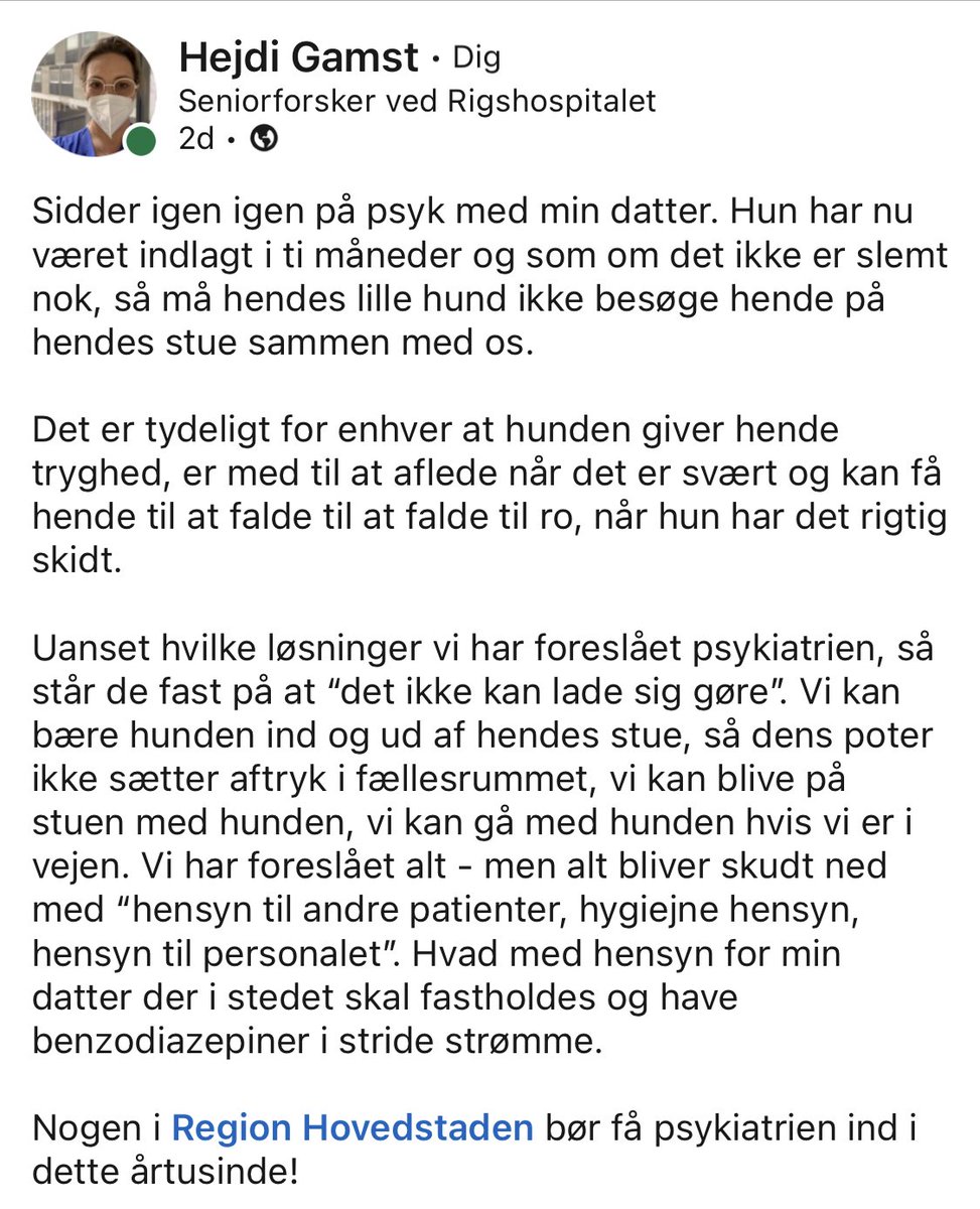 Mit opslag fra LinkedIn som jeg håber du vil dele. Der er i hvertfald stof til eftertanke hos bl.a. ⁦<a href="/BedrePsykiatri/">Bedre Psykiatri</a>⁩ ⁦@PsykiatrifondDK⁩ ⁦<a href="/rasmushorn/">Rasmus Horn Langhoff</a>⁩ ⁦<a href="/landsforeningen/">SIND - Landsforeningen for psykisk sundhed</a>⁩ ⁦<a href="/sophieloehde/">Sophie Løhde</a>⁩ ⁦<a href="/RegionH/">Region Hovedstaden</a>⁩