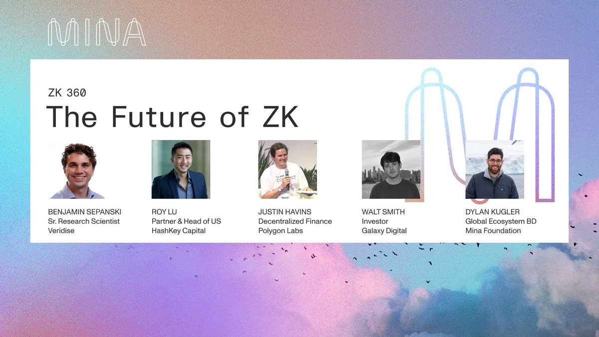 Mina Protocol (httpz) 🪶 (@minaprotocol) on Twitter photo ZK 360 Panel – “Future of ZK” 💭
Discussing the rise of ZK, industries poised for adoption, and regulation with:
<a href="/bensepanski/">Benjamin Sepanski</a> from <a href="/VeridiseInc/">Veridise</a>
Roy Lu from <a href="/HashKey_Capital/">HashKey Capital</a>
<a href="/Crypto_Texan/">Crypto Texan | katana ⚔️</a> from @0xPolygonLabs
<a href="/waltjsmith/">walter</a> from <a href="/galaxyhq/">Galaxy</a>
<a href="/dylankugler/">Dylan Kugler</a> from <a href="/MinaFoundation/">Mina Foundation (httpz) 🪶</a> ZK 360 Panel – “Future of ZK” 💭
Discussing the rise of ZK, industries poised for adoption, and regulation with:
<a href="/bensepanski/">Benjamin Sepanski</a> from <a href="/VeridiseInc/">Veridise</a>
Roy Lu from <a href="/HashKey_Capital/">HashKey Capital</a>
<a href="/Crypto_Texan/">Crypto Texan | katana ⚔️</a> from @0xPolygonLabs
<a href="/waltjsmith/">walter</a> from <a href="/galaxyhq/">Galaxy</a>
<a href="/dylankugler/">Dylan Kugler</a> from <a href="/MinaFoundation/">Mina Foundation (httpz) 🪶</a>