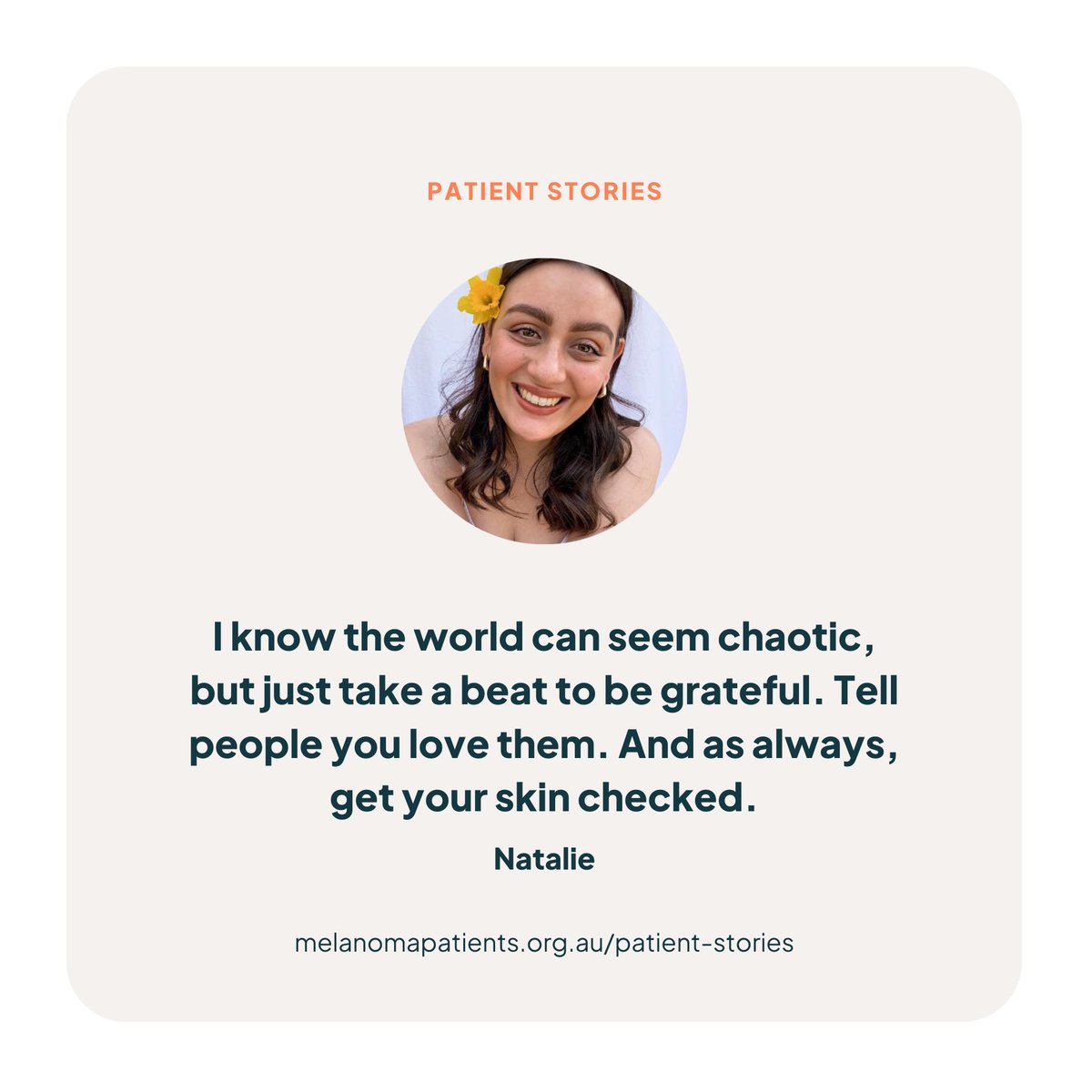 MPA is honoured to share this post in memory of Natalie Fornasier at the request of her mum, Lorena. These are some of Natalie’s positive words she shared on her social media during her brave fight with melanoma. May she rest in peace.

melanomapatients.org.au/patient-stories