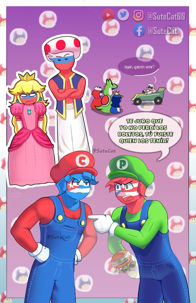 SuteCat00's tweet photo. Puerto Rico: I swear I didn't lose the tickets, you were the one who had them!
(USA in background): Hey, do you want to come?

#SuperMarioBros
#SuperMarioBrosMovie 
#Countryhumans
#countryhumansrussia
#countryhumansamerica
#countryhumansvenezuela
#Countryhumanscuba https://t.co/xfcnRpEARH