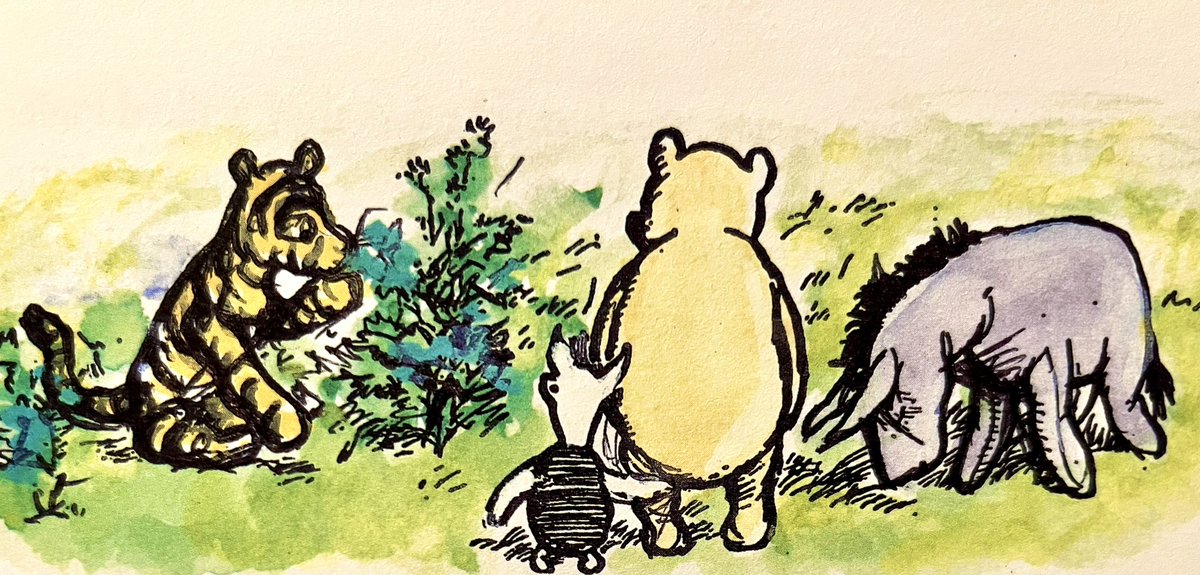 A_AMilne's tweet photo. “This is Tigger.”
“What is?”
“This,” explained Pooh and Piglet, and Tigger smiled his happiest smile and said nothing.
Eeyore walked all round Tigger one way, and then turned and walked all round him the other way.
“What did you say it was?”
“Tigger.” ~A.A.Milne #SundayFunday https://t.co/PMi492ycs2