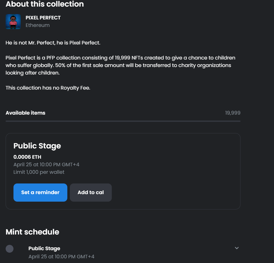 NRTD_NFTs's tweet photo. 🟥19,999 NFTs.
🟧0.0006 ETH mint fee.
🟩50% of first sale profit to charities.
🟪No royalty fee.
🟨Merchandise discounts, Giveaways, Airdrops and many more.

2 Days to go!

https://t.co/Pln1SAJyay

#Roadmap #CollectionDetails #PixelPerfect https://t.co/cahrCe6JQN