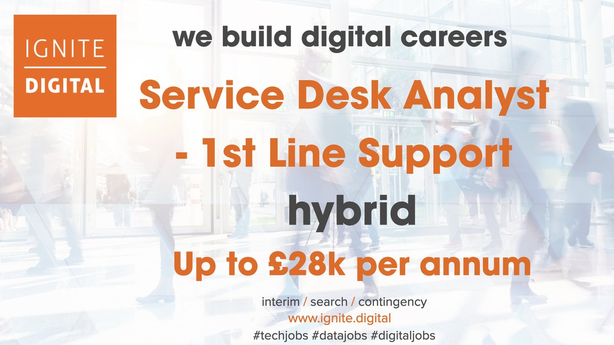 IgniteDigitalHQ's tweet photo. We are looking for experienced #1stline service desk analysts to join a highly skilled onsite customer support team at a leading MSP.
https://t.co/i8xbAZNwR9
#servicedeskanalyst #1stlinesupport #itsupport #microsoft #tech #techjobs https://t.co/a43uCjD1sB