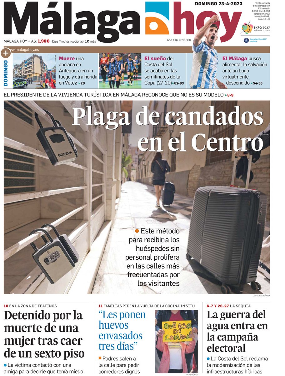 malagahoy_es's tweet photo. ¡Buenos días! Aquí os dejamos la portada de Málaga Hoy de este 23 de abril. Más actualidad de la jornada en https://t.co/1wyZ3uqWCT. #FelizDomingo #Malaga https://t.co/z4WQV8PrpE