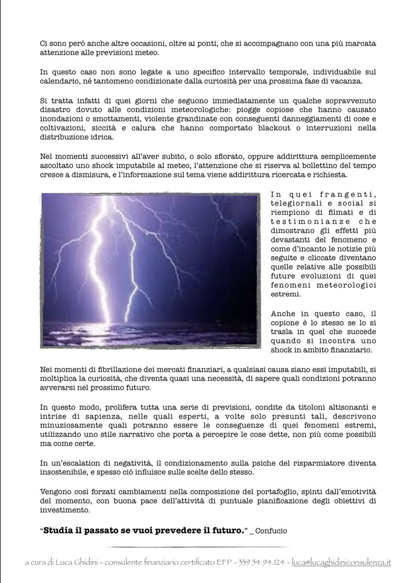 ALLERTA  METEO - Newsletter n.205 del 23 Aprile 2023

Meteo, finanza e psicologia…

quante affinità?

Buona lettura,     

Luca    

Per riceverla in formato pdf:  luca@lucaghidiniconsulenza.it
