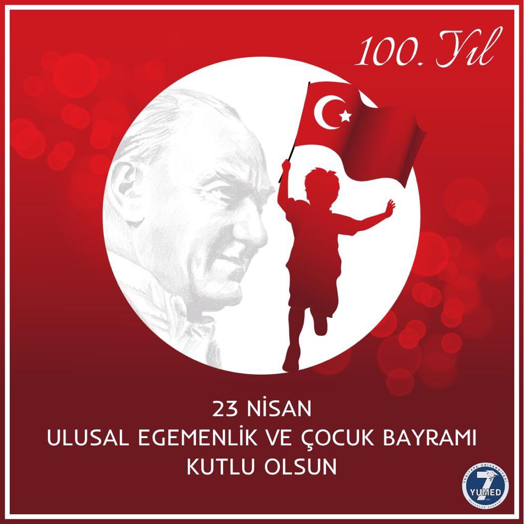 YUMEDinfo's tweet photo. Cumhuriyetimizin 100. yıldönümünde, 23 Nisan Ulusal Egemenlik ve Çocuk Bayramı'nda, aydınlık geleceğimiz olan tüm evlatlarımızın gününü kutlarız. "Küçük hanımlar, küçük beyler... Sizler hepiniz, geleceğin bir gülü, yıldızı, bir bahtının aydınlığısınız. https://t.co/YZjY4Em38E