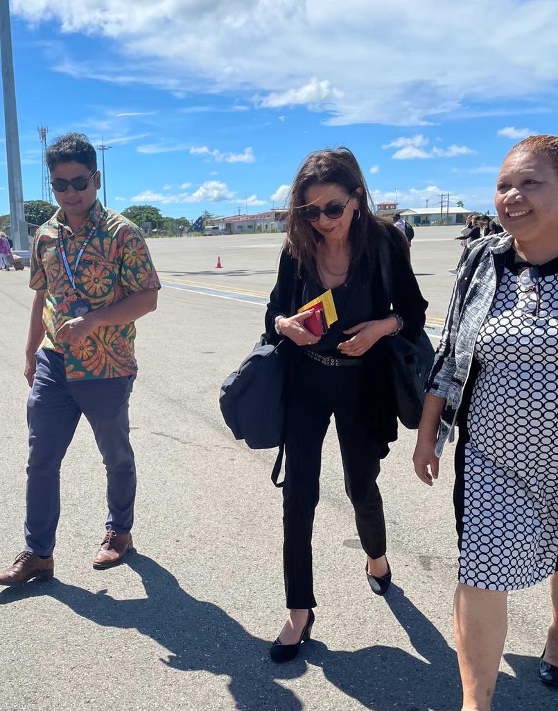 Following the conclusion of her mission to Fiji, @UN_EndViolence, Dr Najat M’jid has arrived in Solomon Islands 🇸🇧 to commence her mission to advance #ChildProtection & prevent #ViolenceAgainstChildren. Welcome to Honiara, Dr Najat 🤝🏾