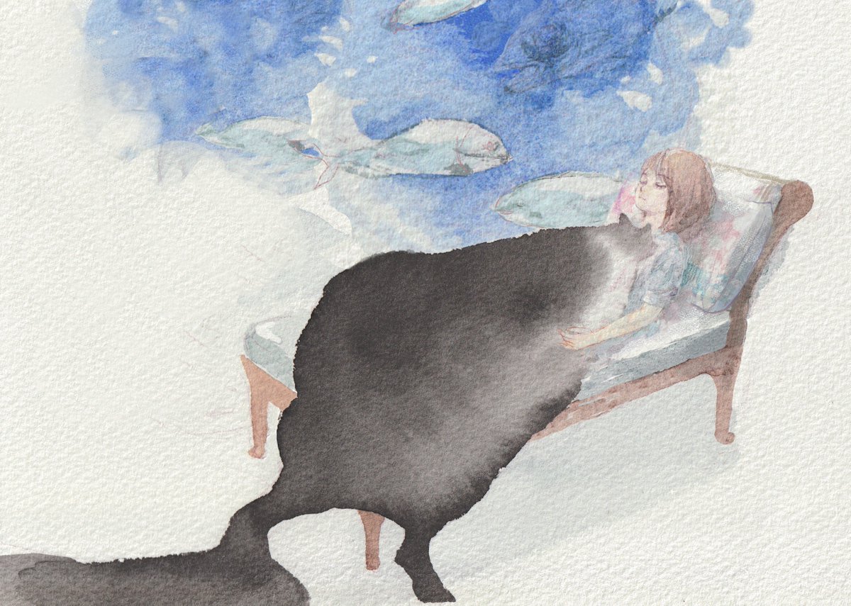 胸に抱いた猫がどんどん広がって流れ落ちてしまう夢の絵 https://t.co/MDMbhE9wBf
