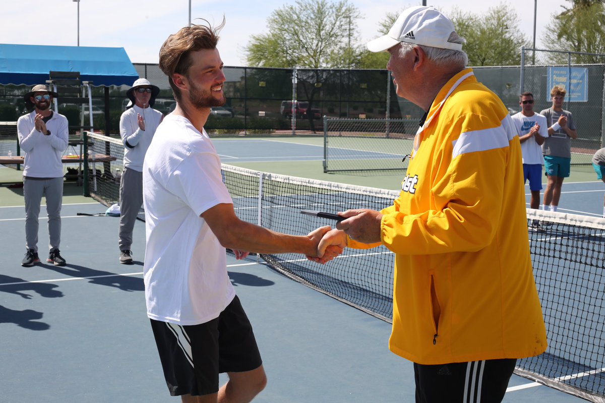 APUCougars's tweet photo. BACK-TO-BACK! Men’s tennis swept top-seed Hawai’i Pacific 4-0 to win their 2nd-consecutive PacWest Championship! Leyton Bohren delivered the match-clinching point, and he was named the tournament’s Most Outstanding Player! Read the full match recap on https://t.co/ctawdpxirR https://t.co/spYDXzc1lE