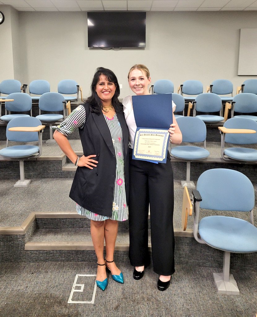 Stu_Kokkalera's tweet photo. Especially thrilled for @averymbrinegar winning the Ambassador Choice award for best poster presentation! She will be joining me &amp; two @SHSUCJ students on a #FAST grant project this summer supported by @CenterForEURECA! https://t.co/yJIbaeqpfW