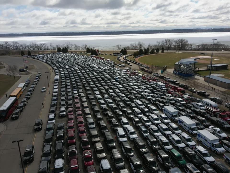 This pic shared by <a href="/OlmstedSheriff/">Olmsted Sheriff MN</a> shows hundreds of squads with officers from all over the country in Pope County today saying goodbye to their fallen hero Deputy Joshua Owen.  #neverforget. #BackTheBlue