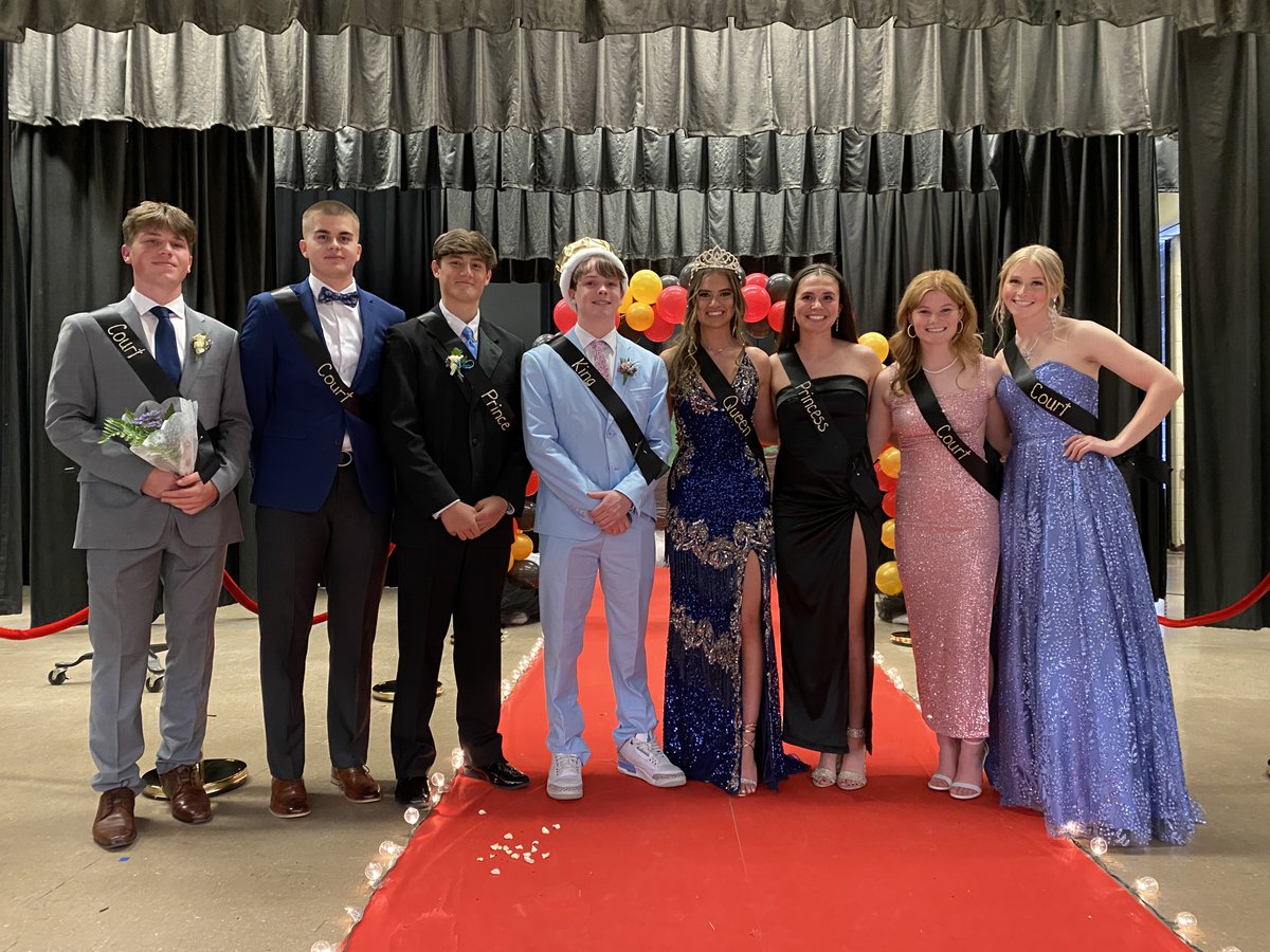 C1StogaDistrict's tweet photo. Prom 2023! Congrats to your prom court: King Jagger, Queen Kylie, Prince Pelayo, Princess, James, Kieran, Addie, Jayden, and MacKaylee!! https://t.co/j0sjrMFq4H