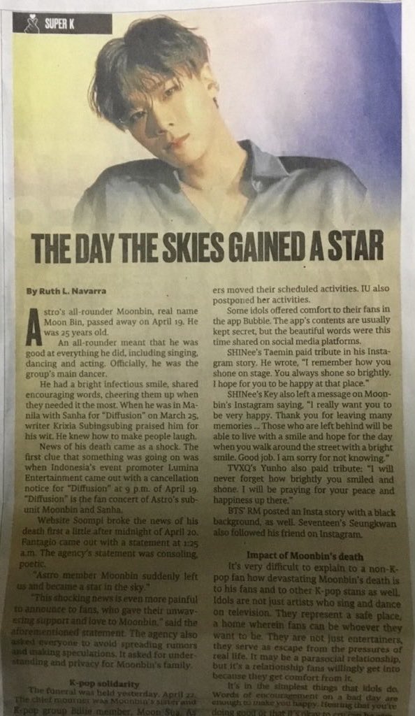 WannaBWithAstro's tweet photo. Couldn't find this Inquirer article anywhere online, but this was shared to me by my psych, and I just think it was beautifully written. Thank you for the tribute.🤍 https://t.co/K9lTFVBqGl