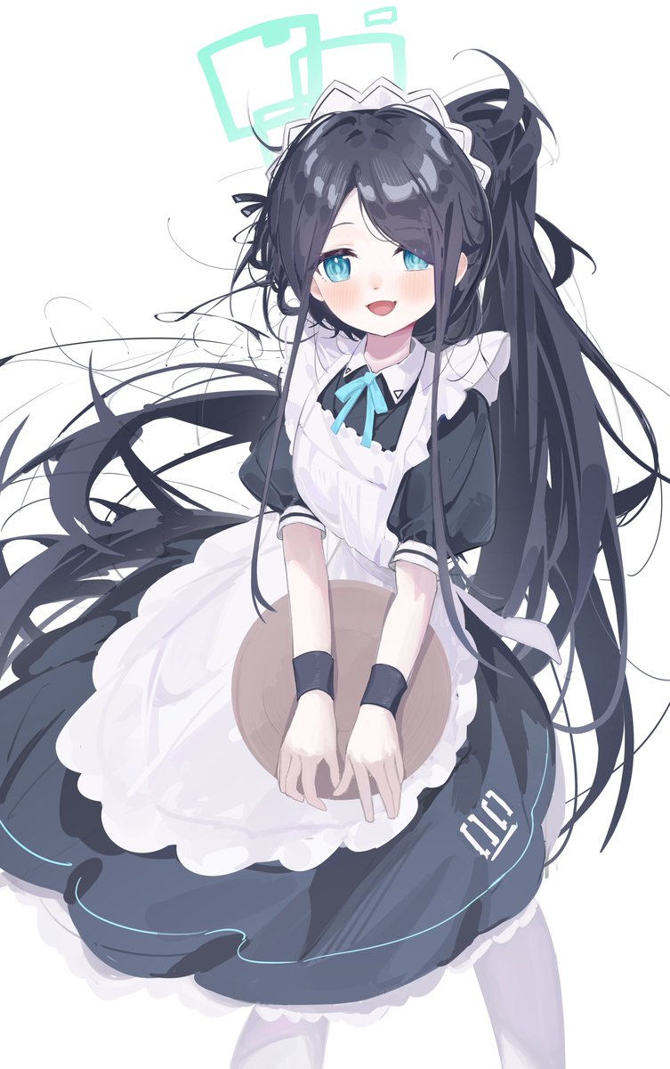 aris (blue archive) 1girl solo maid long hair halo maid headdress blue eyes  illustration images