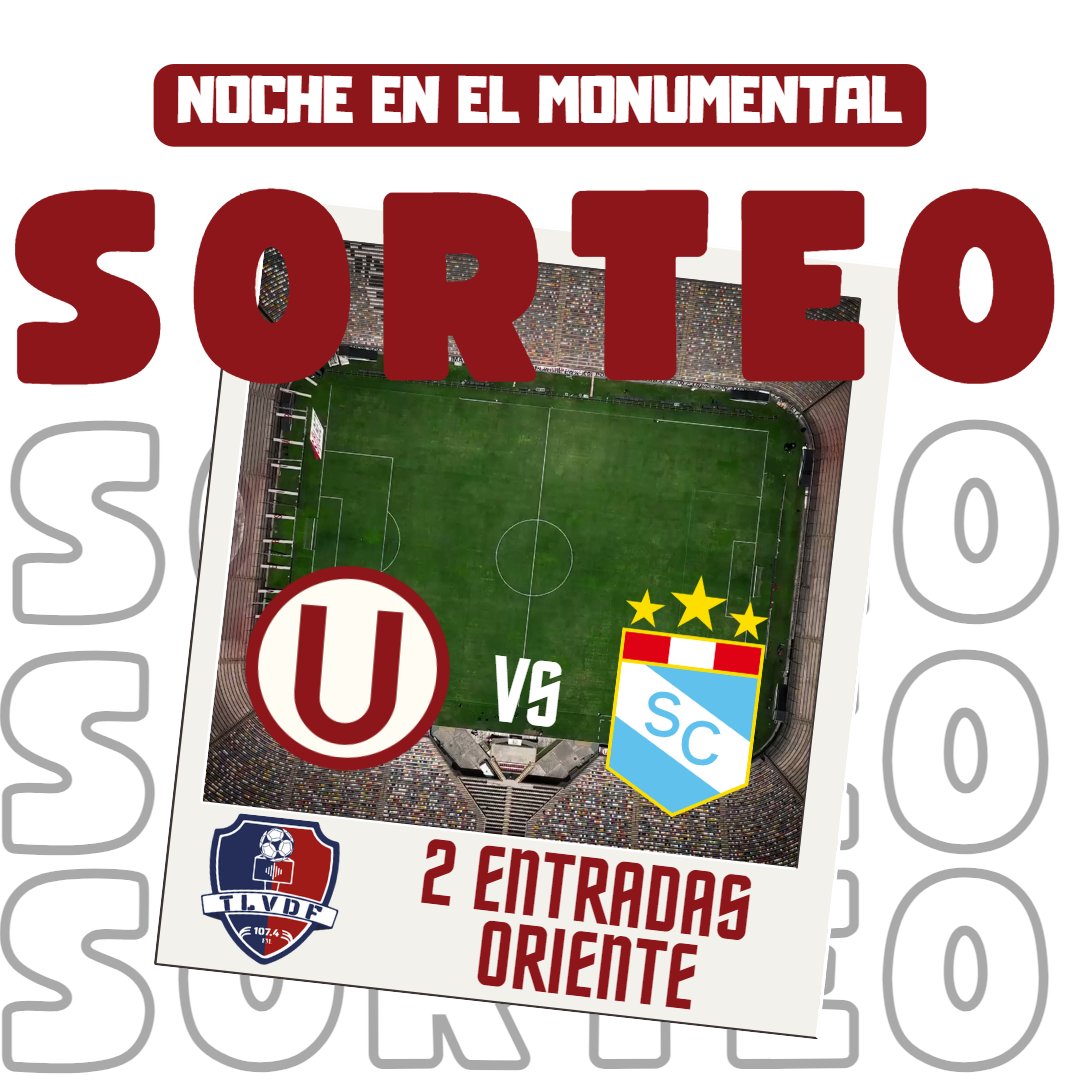 VocesFutbolPeru's tweet photo. ¡PARTIDAZO Y SORTEO MONUMENTAL! 🏟🤩

✅ Gana 𝟮 𝗘𝗡𝗧𝗥𝗔𝗗𝗔𝗦 para el Universitario 🆚 Sporting Cristal. ⬇
➤ Responde: ¿Último triunfo de la 'U' ante SC en el Monumental?
➤ Síguenos en TW e IG (https://t.co/GvssjW1V49; poner captura)

⚠ Límite: Mañana 10:45pm
¡SUERTE!🥳 https://t.co/B5ZhqUU0ua