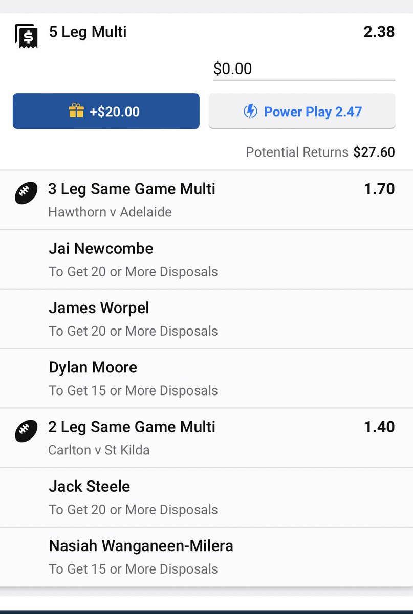 ShortysSuperCo1's tweet photo. Frustrating one last night, just missed on both. Warner with 19 of 20 needed hurts.. haha. Nonetheless, getting stuck into another couple today! (Nic Newman for 15 cropped out) #SameGameMulti #SGM #AFL https://t.co/ZoogKZB009