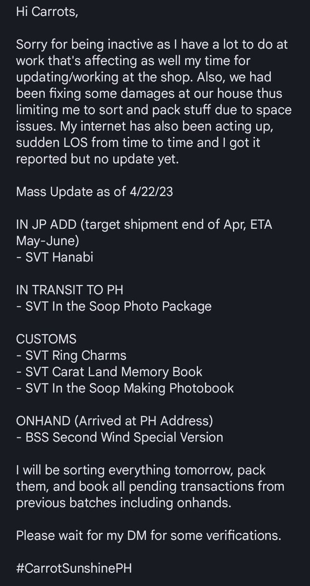 carrotsunshine1's tweet photo. #CS_Updates
#CS_Notice

Mass Update and Notice
- as of 4/23/23

#CarrotSunshinePH https://t.co/wYHZjJkfd7