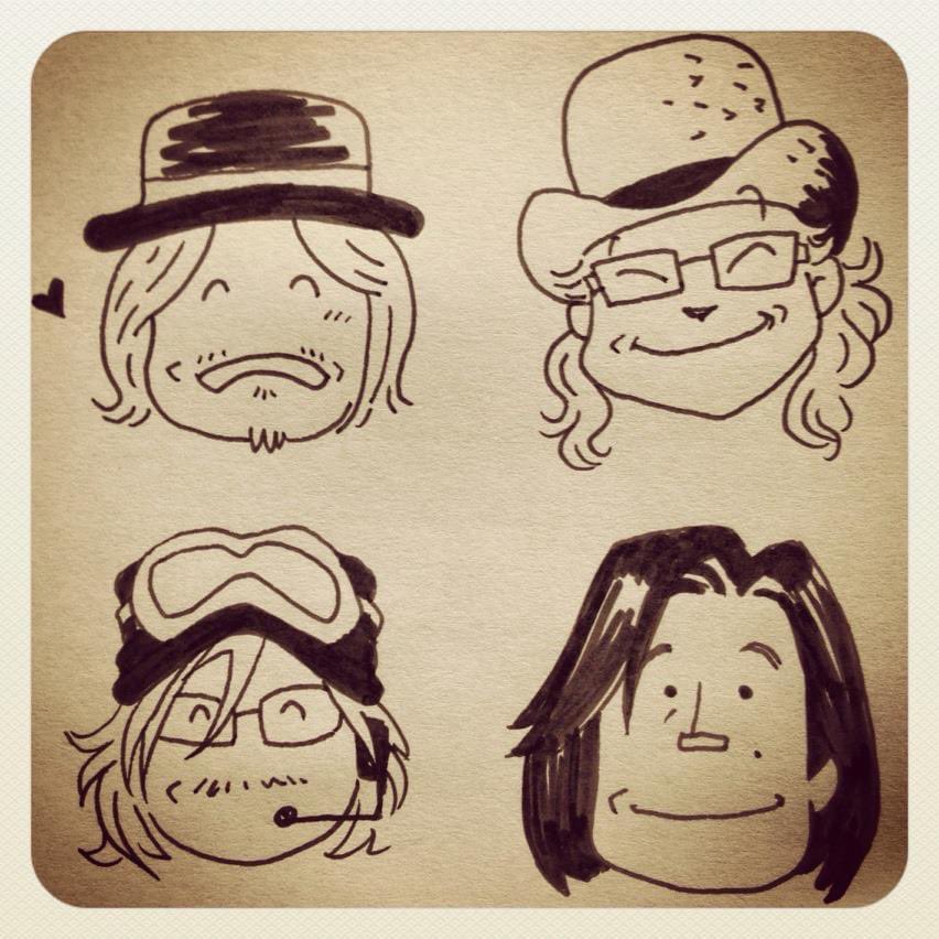 ちょうど10年前。鈴木慶一さんがけっこう長髪の時期でしたので、ムーンライダーズ 内に4人ロンゲチームだなあ、と描いた絵です。可愛く描けてますね^_^ 