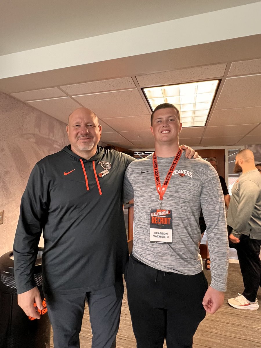 Brandon Nazworth 6-4 270 (@nazworthbrandon) on Twitter photo Had an amazing time visiting <a href="/BeaverFootball/">Oregon State Football</a> Today! Huge thanks to everybody involved for the hospitality, can’t wait to come back! <a href="/FBCoachM/">Jim Michalczik</a> <a href="/Coach_Smith/">Jonathan Smith</a> <a href="/coach_lyles54/">Coach Lyles</a> <a href="/AustinDArmond/">Austin</a> <a href="/Coach_JTGreenO/">JT Greenough</a> <a href="/dlinevids1/">DLineVids</a> <a href="/LinemenWinGames/">LWG</a> <a href="/TheChrisRubio/">Rubio Long Snapping®</a> <a href="/VistaFB/">Vista del Lago FB</a> <a href="/BrandonHuffman/">Brandon Huffman</a> Had an amazing time visiting <a href="/BeaverFootball/">Oregon State Football</a> Today! Huge thanks to everybody involved for the hospitality, can’t wait to come back! <a href="/FBCoachM/">Jim Michalczik</a> <a href="/Coach_Smith/">Jonathan Smith</a> <a href="/coach_lyles54/">Coach Lyles</a> <a href="/AustinDArmond/">Austin</a> <a href="/Coach_JTGreenO/">JT Greenough</a> <a href="/dlinevids1/">DLineVids</a> <a href="/LinemenWinGames/">LWG</a> <a href="/TheChrisRubio/">Rubio Long Snapping®</a> <a href="/VistaFB/">Vista del Lago FB</a> <a href="/BrandonHuffman/">Brandon Huffman</a>