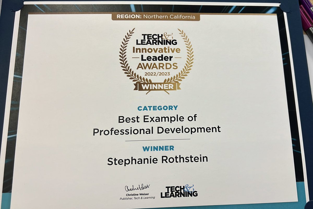 StephRothEDU's tweet photo. Well that was a lovely way to end this Saturday at @krausecenter.

Thank you #TLTechLive for the recognition of my work supporting @SantaClaraUSD educators.

#SCUSDpride https://t.co/1lU3pyHmlm