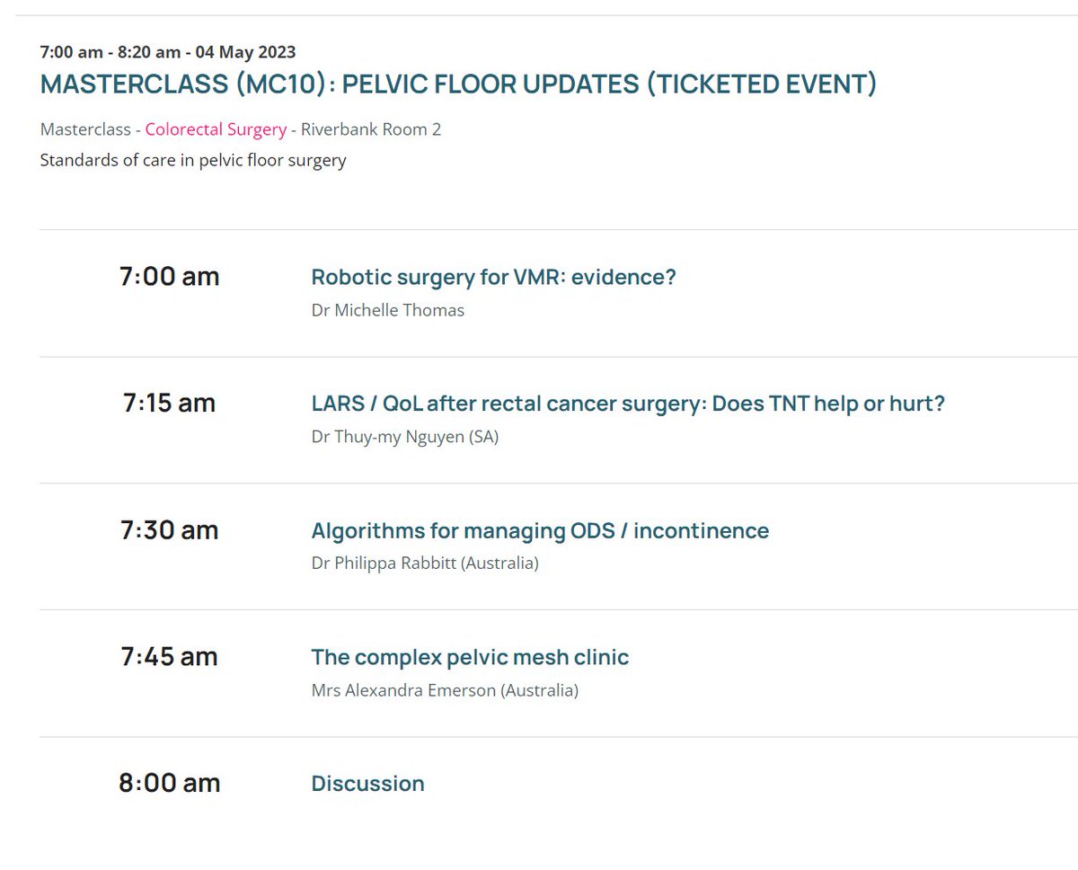 There are THREE #Colorectal Master-classes <a href="/RACSurgeons/">RACSurgeons</a> #RACS23.

Check them out below.
