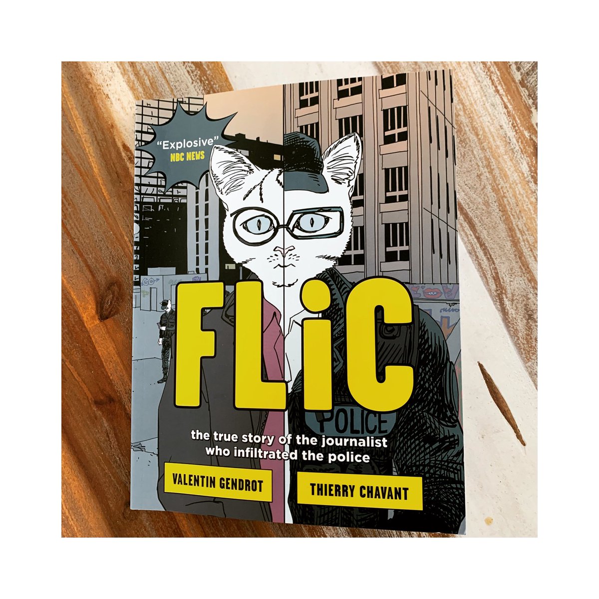 KateLarsenKeys's tweet photo. Just finished #reading an Advance Reading Copy of Flic (colloquial French for ‘police’), the extraordinary true story of French journalist @ValentinGendrot’s infiltration into the police force, transformed into startling graphic novel form by #ThierryChavant. Thanks, @ScribePub. https://t.co/qmVC6n26Lc