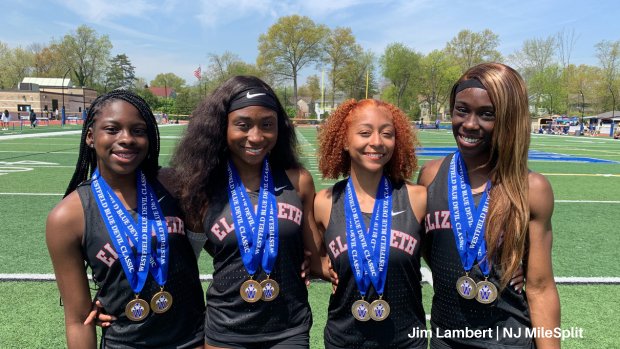 CoachaHolman's tweet photo. Big E Track & Field Ladies 4x1 and 4x2 Champions at Blue Devil Classic. @ehs.tf @_cyd20 @original.linya @ravyy_babyy @reyana.3 @ElizabethAthle1 @epsBOARD @njmilesplit @lambo2126 @CoachaHolman #BigETF #CoachFastTony https://t.co/MOESlfww4R