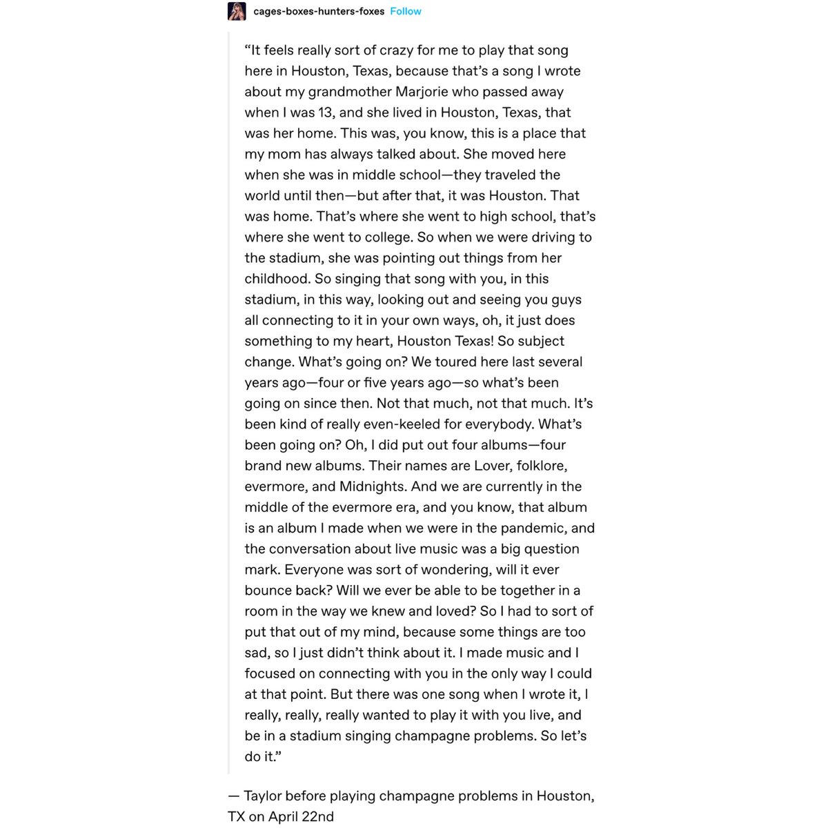 swifferupdates's tweet photo. 🏟️| Taylor shared with the crowd tonight how special it is for her to be performing Marjorie in Houston as it was her grandmothers hometown and that her mom moved there in middle school. She shared how Andrea loves pointing out things to her as they drive to the stadium🥹 https://t.co/1T1ZqrAK3e
