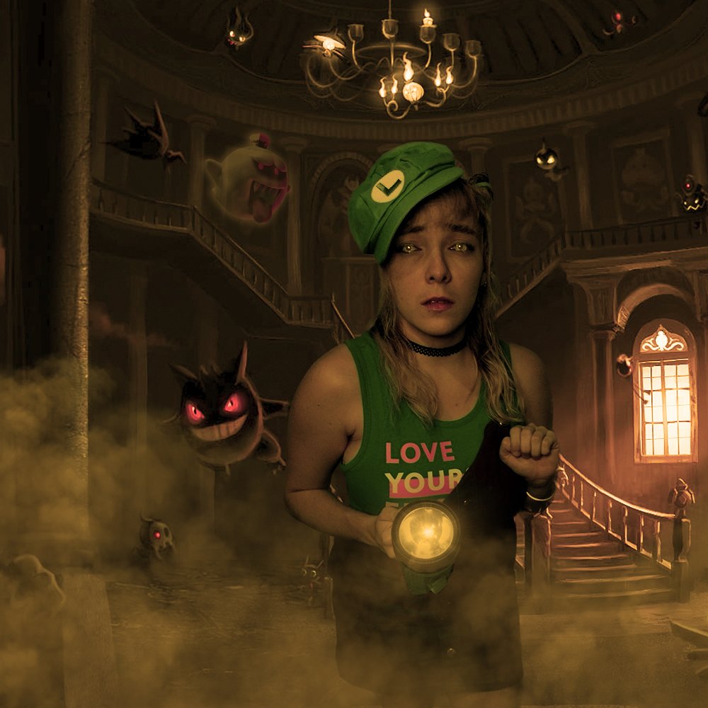 Andybot28's tweet photo. Ayuda creo que me poseyó un Espíritu Chocarrero 😱👻 #ghost #luigimario #MarioBrosMovie #cosplayergirl #Luigi #haunted https://t.co/ZJQuQ5SwD6
