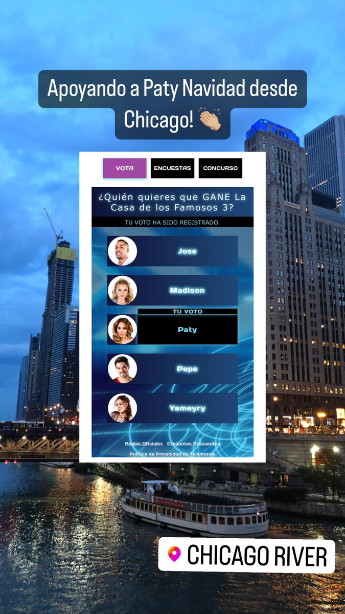 PatyLaPatrona's tweet photo. Votando por Paty desde Chicago, Illinois 💪🇺🇸♥️ #PatyGanadora #NoAlFraudeTelemundo #LCDLF3 @LaJefaTLMD @ssmester @PonceFrancisco1 @TLMDRealities https://t.co/wlj35nyExv