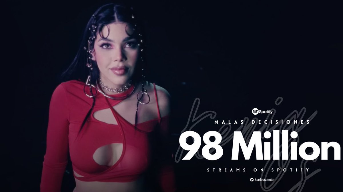 KeniaOsCenter's tweet photo. “Malas Decisiones” de @KeniaOs ha superado los 98 MILLONES de streams en Spotify. 

- Es su 1er canción en lograrlo. https://t.co/9ocNFGYTQw
