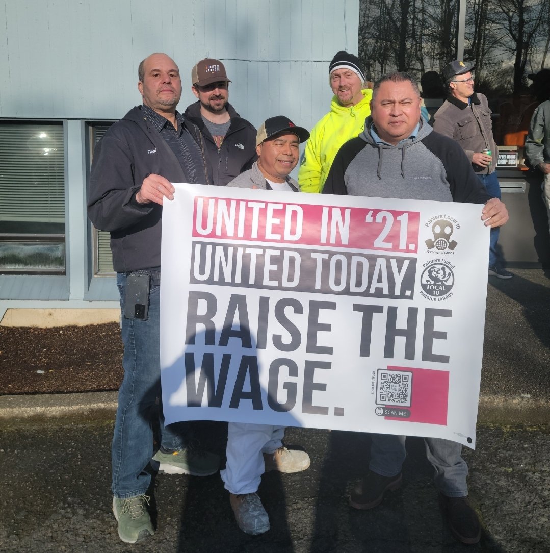IUPATLocal10's tweet image. Making a wage that supports your family and gives you a shot at owning a home is very basic. These painters work very hard and are essentially applying hazardous materials to provide their families with the basic needs. #RaiseTheWage #iupatlocal10 #goiupat #chaosAD