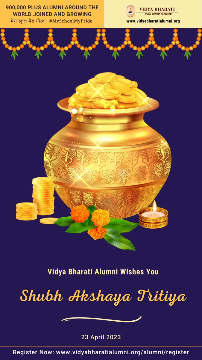 Vidya Bharati Alumni Wishes You Shubh Akshaya Tritiya

To register as alumni visit: vidyabharatialumni.org/alumni/register
or fill out the google form to register forms.gle/eNqq64EeQX5FXn…

#alumni #Bharat #India #MySchoolMyPride #vbpurvchatra #AkshayaTritiya