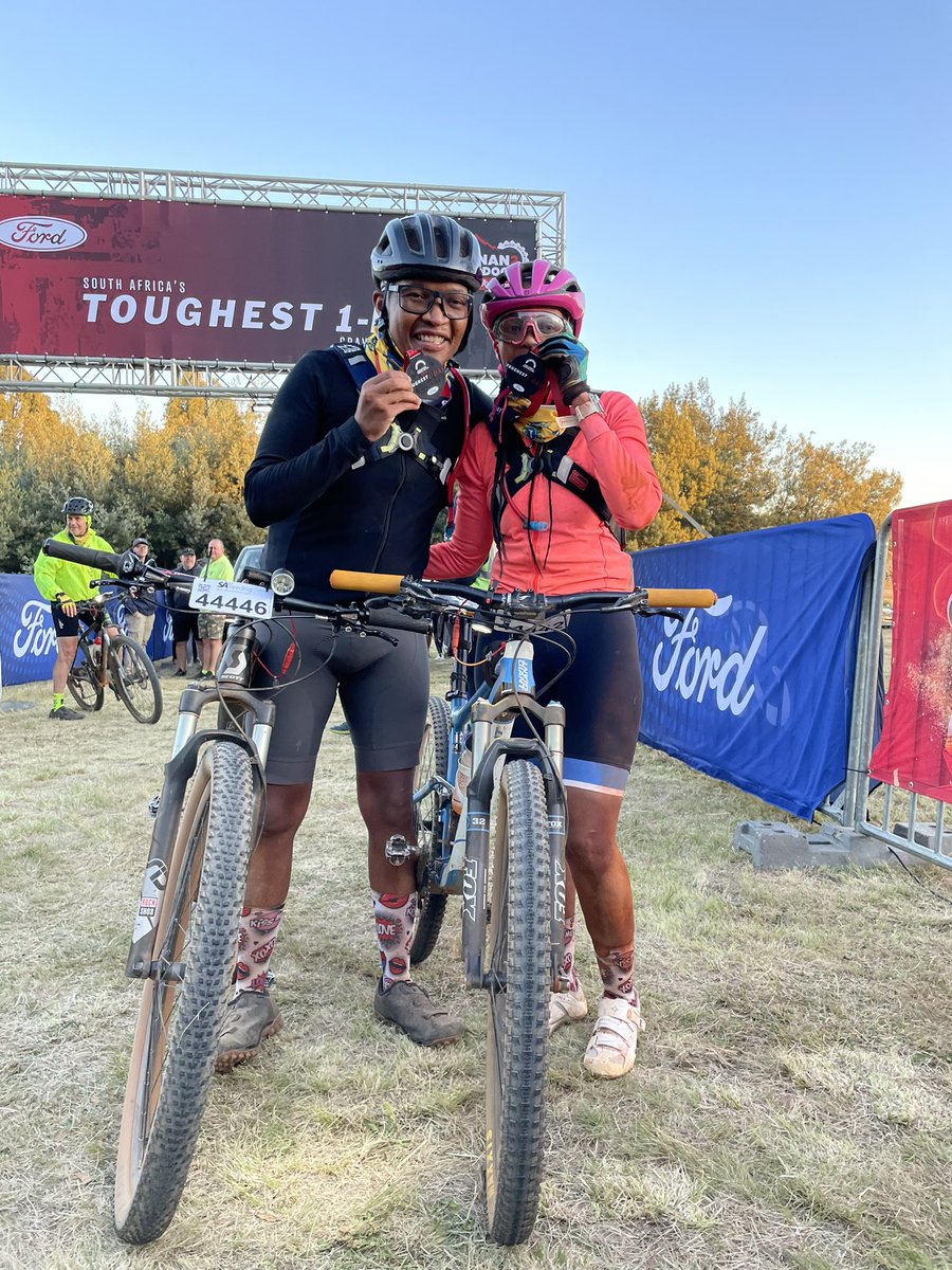 Congratulations to Itumeleng Storom 6:06am for crossing the finish line as the last rider before cut off at Ford Cullinan to Tonteldoos presented by King Price and well done to his wife Refoe Sofute as well.