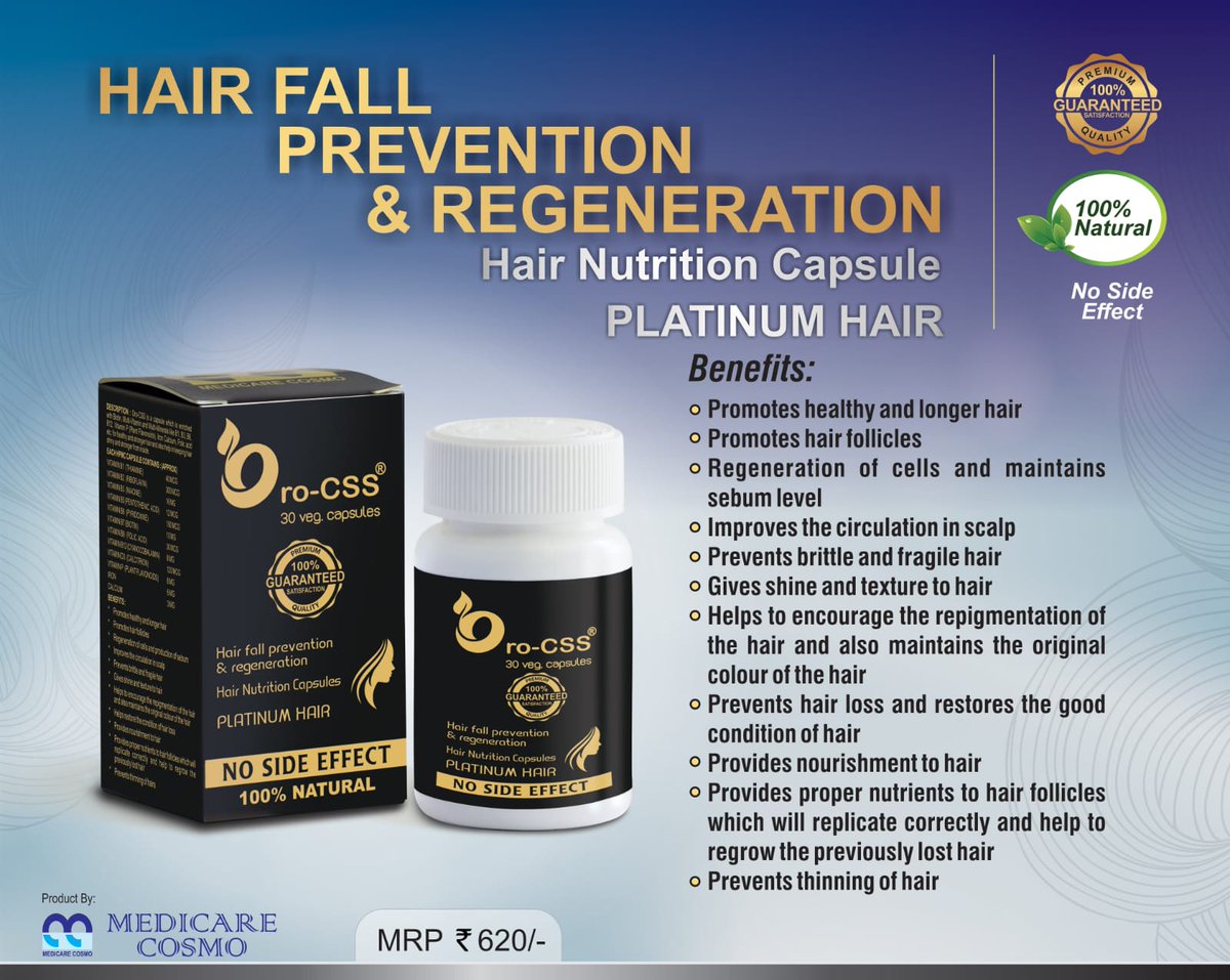 RahulKu12837641's tweet image. 23th #OROCSSHAIRNUTRITIONCAPSULE
Oro-CSS is a capsule which is enriched with Biotin, Multi-Vitamin and Multi-Minerals like B1, B3, B6, B12, 
 #improvescirculationscalp, prevents brittle and fragile hair, gives shin #repigmentation of the #hair #hairloss
leo2407.com/product/oro-cs…