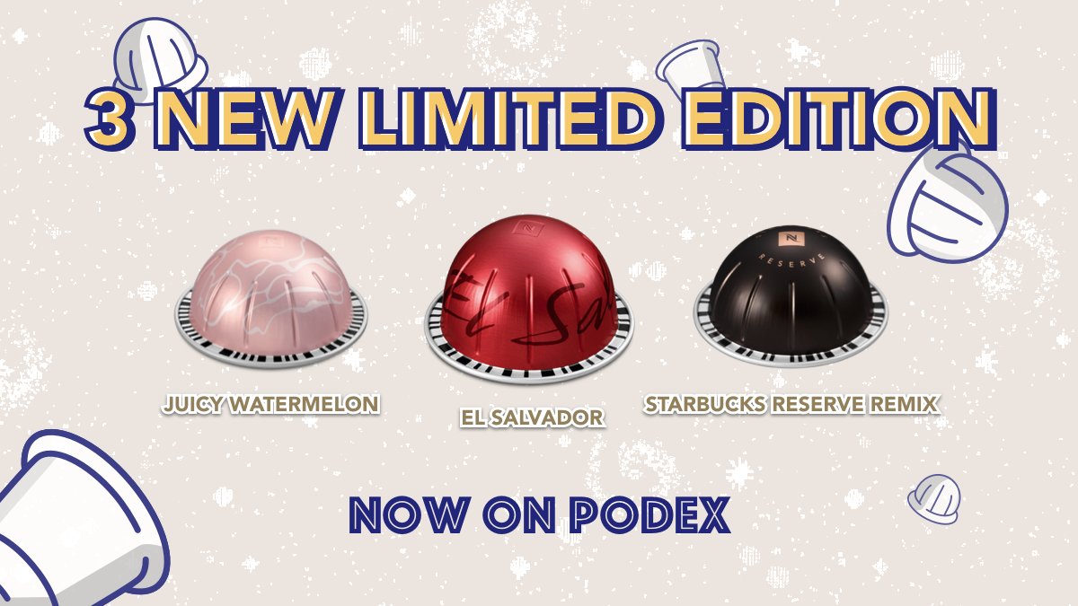 PodexApp's tweet photo. 3 new limited edition capsules now on #Podex   
Juicy Watermelon, El Salvador, Starbucks Reserve Remix

#Nespresso  #CoffeeLover #Collections 

https://t.co/gVPKDbnBTj

📷 https://t.co/X1U5vmXzaP