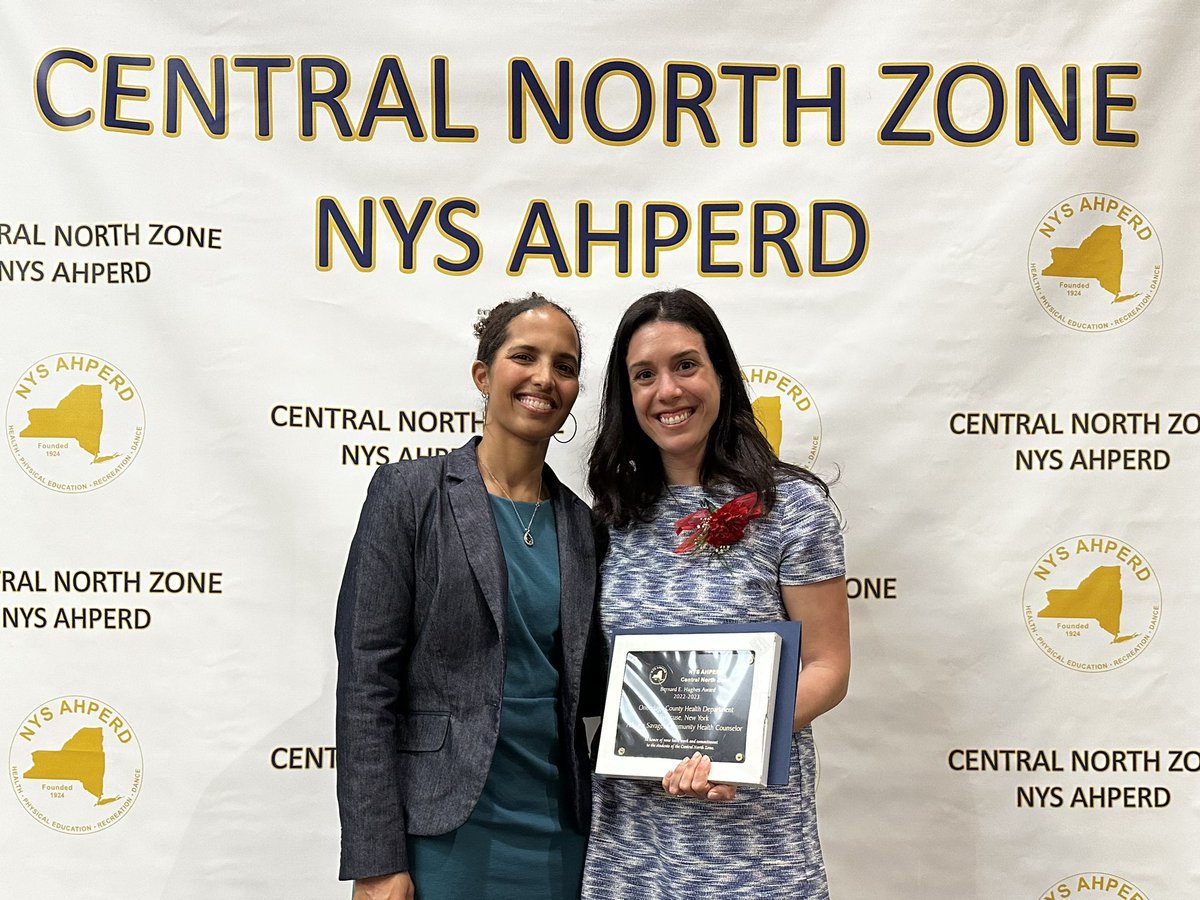 Congratulations Adriana Savage, Community Health Counselor, Onondaga County Health Department, Syracuse, New York, for receiving the 2022-2023 NYS AHPERD Central North Zone Bernard E. Hughes Award!