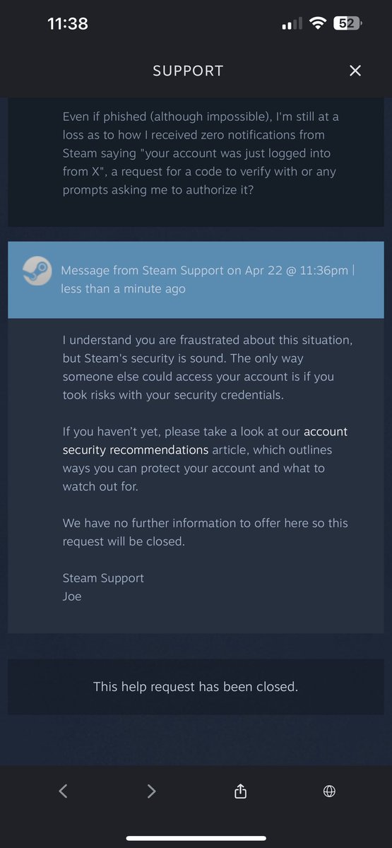 JayXsane's tweet photo. @Steam I used to look up to your service until your "support" turned into "there is no war in Ba Sing Sae". 

I'm identifying that your service for hijacked, you put the blame on me somehow after explaining it's impossible.

If I lose my account, I'll get a lawyer involved. https://t.co/d4ER2Jl83Z