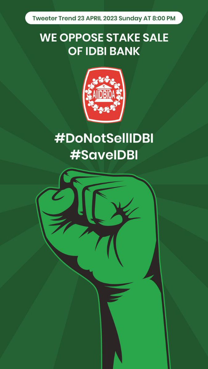IdbiFor's tweet photo. 🥁 Trend Alert 
🥁 Trend Alert
🥁 Trend Alert
Today 8:00 PM
#DoNotSellIDBI 
We Oppose Stake Sale of IDBI Bank Ltd https://t.co/6jbTjuRQkD